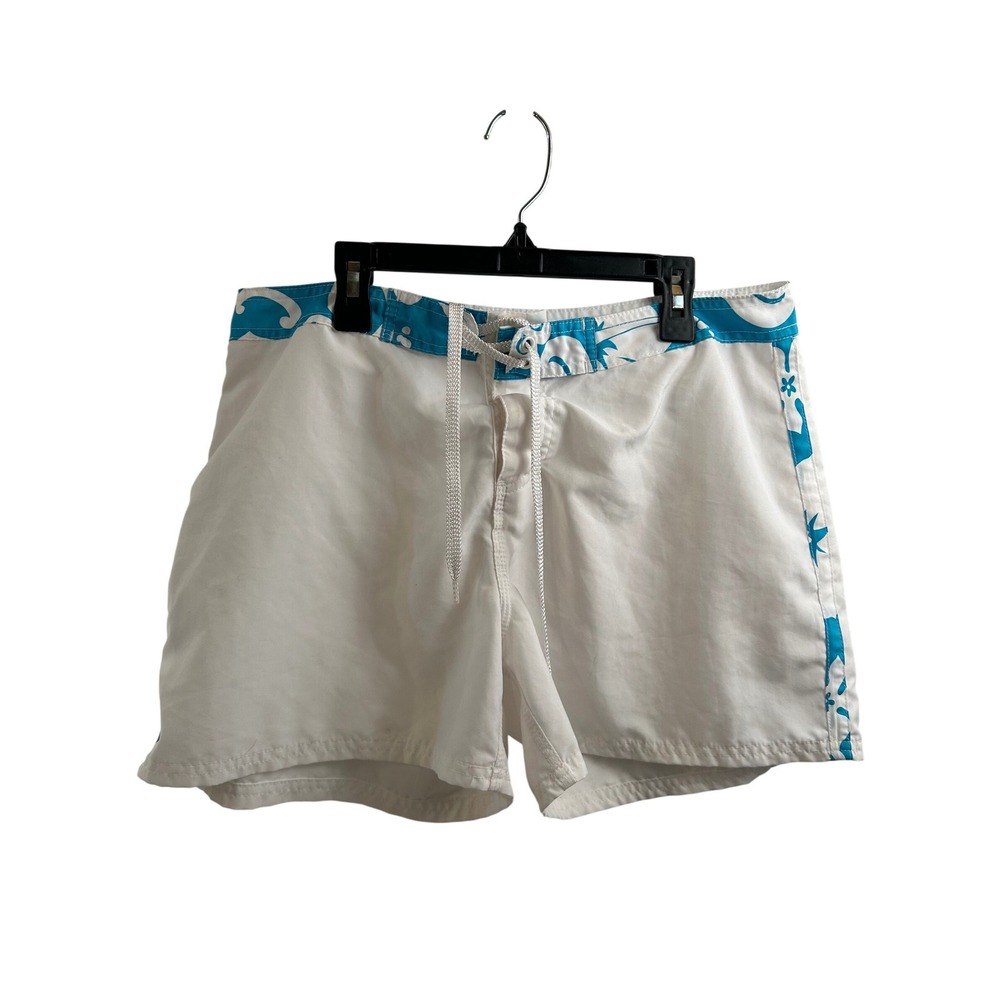 Oxide Board Shorts Size 11 White Blue Tropical Floral Y2K Swim Trunks Women